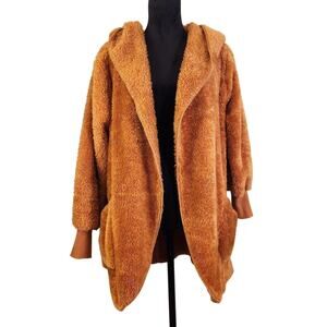 ZENANA Hooded Faux Fur Jacket with Pockets, Almond Brown, Size Medium